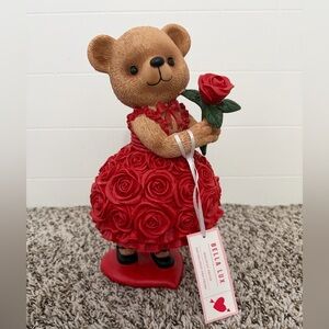 Valentine's Bear Red Rose Dress Girl Bella Lux Bow Home Decor NEW Figurine